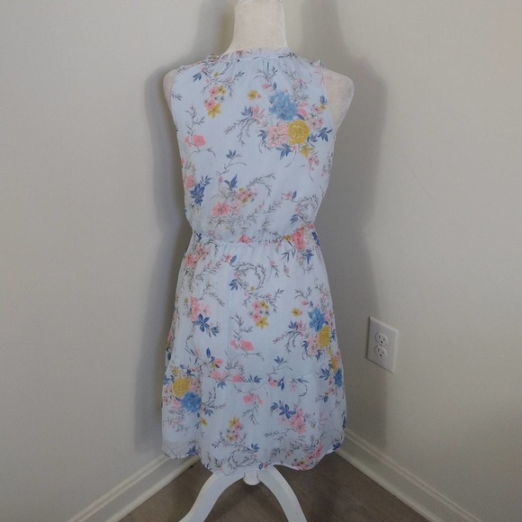 Blue floral v-neck sleeves boho cottagecore midi dress small flowy loose casual - Picture 5 of 10